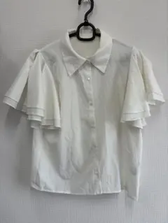 GRLフリル付きホワイト半袖シャツ Lサイズ