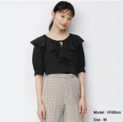 GU ビッグラッフルブラウス　ブラック　ブラウス　春