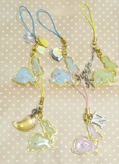 ウサギ型　レジン　ハンドメイド　ストラップ　キーホルダー　5個セット