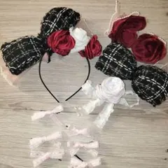 盛り髪 リボン 体育祭 文化祭 バラ 薔薇 黒 赤 ピンク 白 ツイード