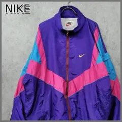90s 古着 ナイキ NIKE 刺繍 ナイロンジャケット マルチパープル XL