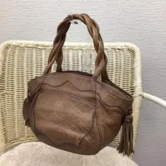 イビザ　レザー　ミニハンドバッグ　ブラウン　編み込み