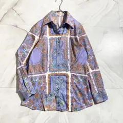 A18815 ETRO ペイズリーパネルプリントシャツ 紫系 44(M〜L相当) 美品✨XL相当 ETRO エトロ 長袖シャツ ペイズリー総柄 ジャガード
