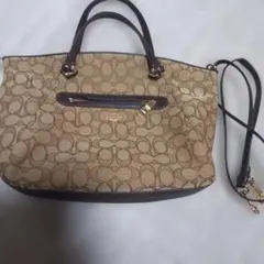 美品 COACH 2ウェイショルダーバッグ ベージュ ダークブラウン