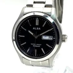 SEIKO ALBA QZ デイデイト ブラック メンズ 時計 新品電池