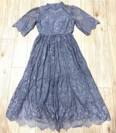 【美品】Ｓサイズ 総レースワンピース グレー　刺繍 フォーマル