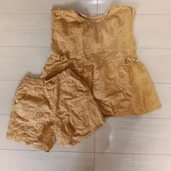 キッズ セットアップ ノースリーブ ショートパンツ 花柄刺繍