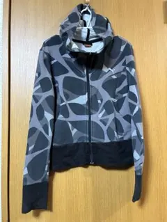 PUMA プーマ 総柄 フルジップパーカー フーディー S グレー×ブラック