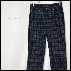 agnes b 総柄　グレンチェック　ストレートスラックス　ネイビー　レトロ