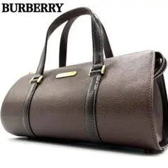 【美品】バーバリー ハンドバッグ 筒型 ノバチェック シャドーホース 濃茶