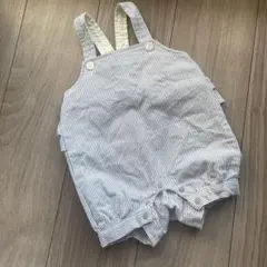 プティマイン　ストライプ　フリル　ロンパース オーバーオール サロペット