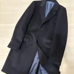 グリーンレーベルリラクシング ダークネイビー チェック柄 チェスターコート