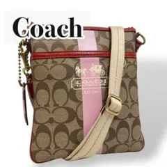 【美品】Coach コーチ　サコッシュ　PVC ベージュ ピンク　シグネチャー