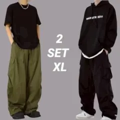 カーゴパンツ 　メンズ　ワーク 　韓国 　ワイド　カーキ　ブラック　XL　秋　冬