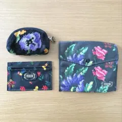 【3点まとめ売り】FEILER フィラー花柄刺繍小銭入れ　ブラック　印鑑ケース