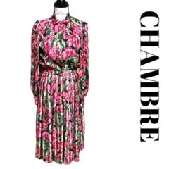 花柄　ワンピース　ロング　ストライプ　長袖　レトロ　昭和　ピンク　派手　総柄