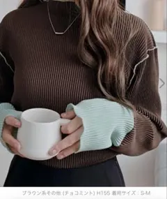 K&G INTERNATIONAL 袖配色ボトルネックプリーツトップス