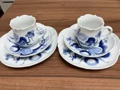 マイセン ブルーオーキッド カップ＆ソーサー 2客、デザート皿2枚