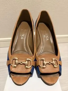 DIANA ハイヒール オープントゥ ブラウン・ブルー