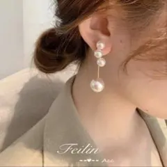 3連パール 2way ピアス 揺れる 大粒 S925 卒業式 入学式 結婚式