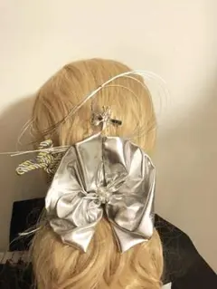結婚式　着物　前撮り　七五三　水引髪飾り　卒業式入学式振袖シルバーリボンヘアピン