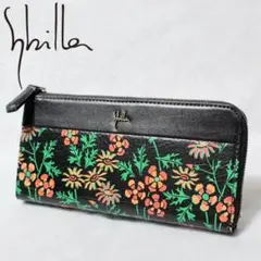 未使用 シビラ 薄型 花柄プリントレザー L字ジップ長財布 黒のサムネイル