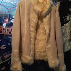 ライトグレー ファーコート オープンフロント