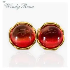 カラーストーン ピアス ゴールドメッキ S925ピン ヴィンテージ風 レッド