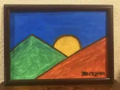 【朝日の輪郭】原画　クレパス画　パステル画　オイルパステル　ミニマム　モダン
