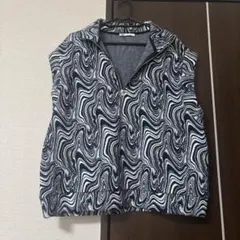 ZARA 波模様 ジップアップベスト ネイビー