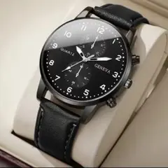激安☆GENEVA メンズ クォーツ腕時計 ブラック　ノベルティ付