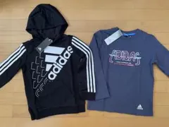 新品未使用 130 2枚 アディダス 長袖パーカー 黒・長袖Tシャツ 紺 快適