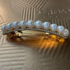 フェイクパールのバレッタ　9cm　ゴールド　ホワイトパール