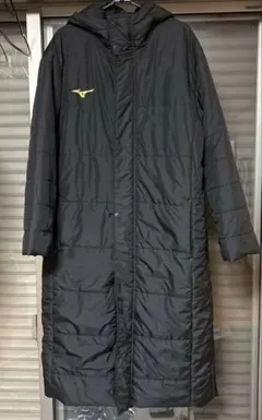 MIZUNO ロング ベンチコート 中綿入り フード付き ブラック M 防寒
