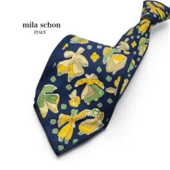 訳あり ミラショーン ネクタイ シルク 花柄 総柄 ネイビー イタリア製