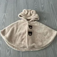 ミキハウス　ベビーポンチョ ベージュ クマ　ボタン付き