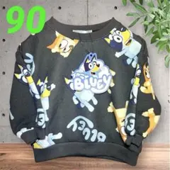 【新品】Bluey ブルーイ トレーナー 90cm チャコール 裏起毛 総柄