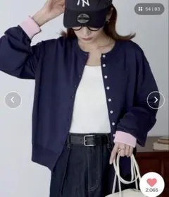 2WAY多ボタン配色スリーブカーディガン ネイビー