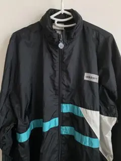 adidas ナイロンジャケット ブラック/ターコイズ