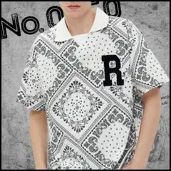 コットン100% バンダナ柄 ビッグイニシャルポロシャツ Tシャツ ホワイト L