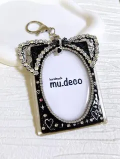 トレカキーホルダー トレカケースデコ レジン 猫耳 ブラック キラキラ