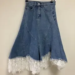 ジーンズ花柄フリルスカート