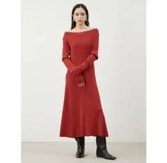 美品　ミラオーウェン　オフショルダー ロングリブニットワンピース