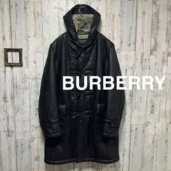 バーバリーブラックレーベル　ムートン　ダッフルコート　L レザー　ブラック