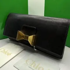 クロエ 長財布 フラップ リボン ゴールド金具 レザー ブラックのサムネイル