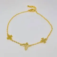 ブレスレット レディース チェーン アクセサリー 蝶 フラワーチャームゴールド