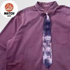 Eddie Bauer ネクタイシャツ　紫　パープル　コットン　刺繍ロゴ　XXL