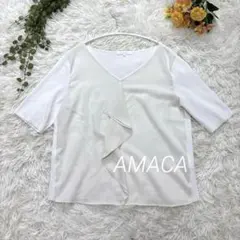 『AMACA』ドッキングシャツ フリル Ｖネック 白 通勤 キレイめ M 美品のサムネイル