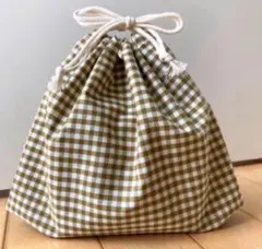 巾着袋　お弁当袋　ギンガムチェック　茶