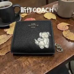 新作COACH コーチ 財布 ハッピードッグ刺繍 黒 レザー 二つ折 - メルカリ
